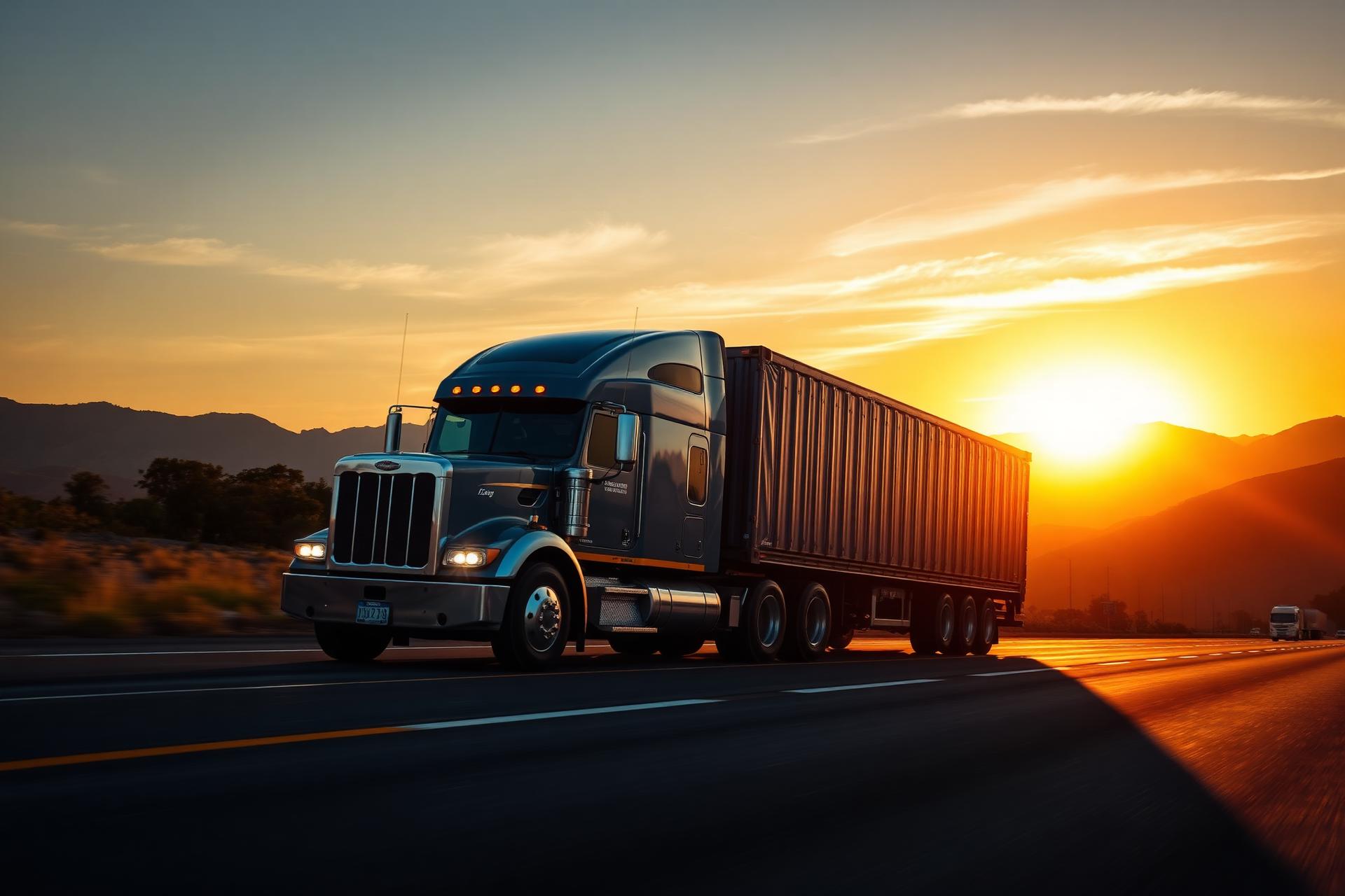 Camión de carga moderno en carretera centroamericana al atardecer